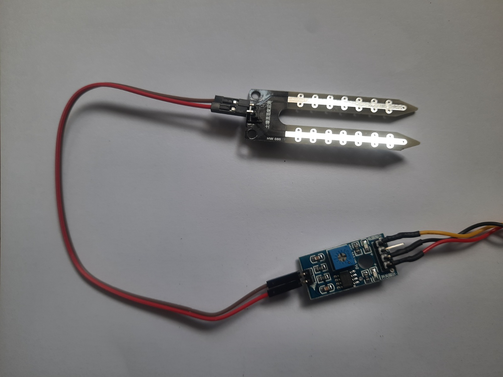 Soil Moisture Metal probe and Module board connection